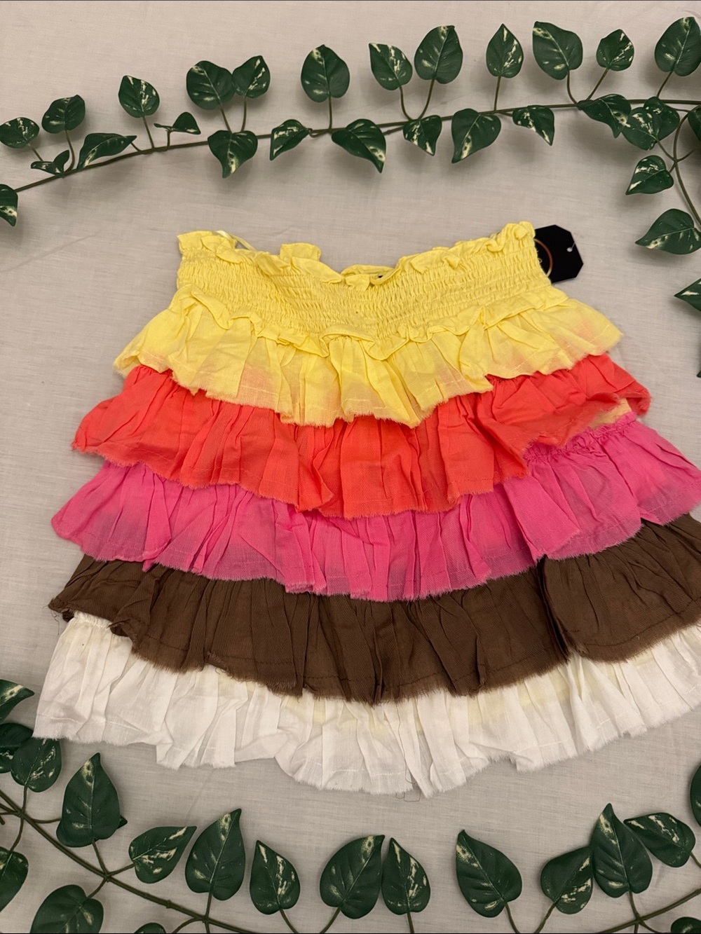 Double Zero Yellow Pink Orange Brown White Tiered Ruffle Skirt